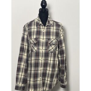 Gap Men's Plaid Shirt Size L Black Orange‎ Ivory Western Plaid Shirt Men's Shirt